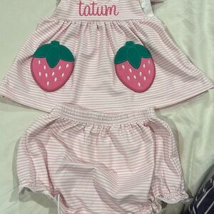 Charming Pink Striped Kids Set with Strawberry Accents
